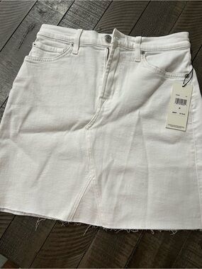 7 For All Mankind White Denim Mini Skirt with Leather Logo Patch
